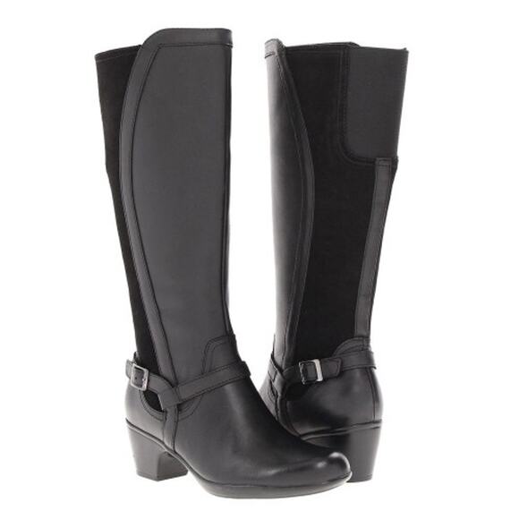 Clarks Women’s Knee High Ingalls Riding Boots 11 Black Leather Buckle Western - Picture 2 of 15